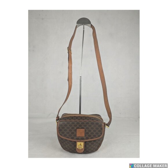 CELINE Paris Dream Logo Pochette Macadam Leather Brown Small Shoulder Charm BAG - Picture 1 of 16